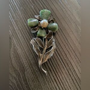 Elegant Jade-looking Floral Brooch